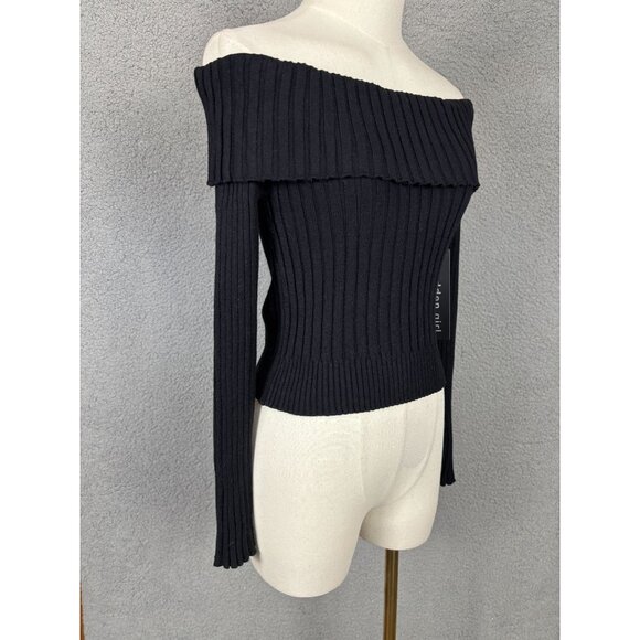 Madden Girl Juniors' Black Off-Shoulder Ribbed Sweater Size Medium NWT's - Picture 3 of 8